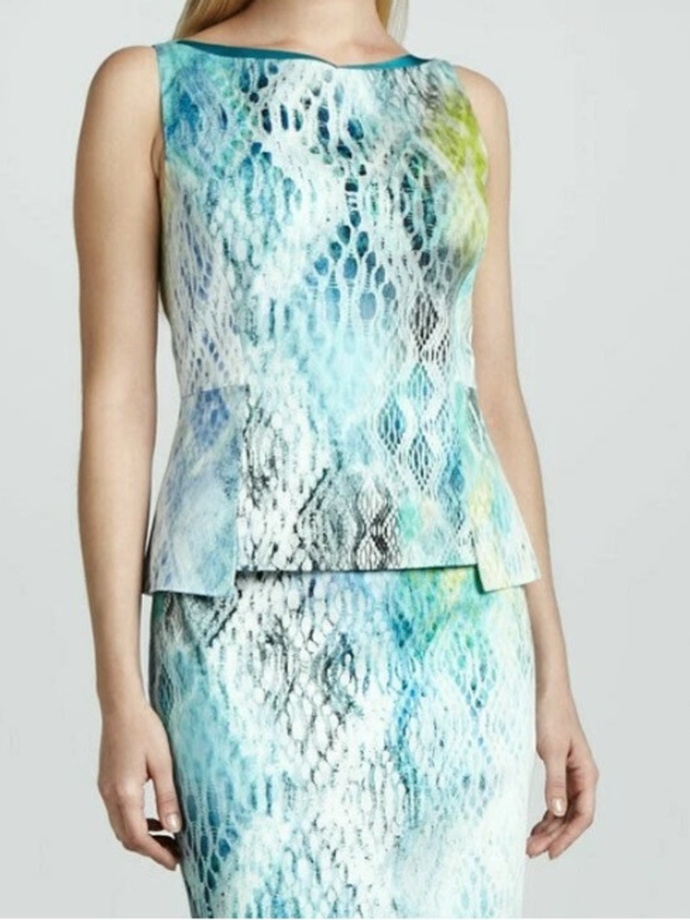ANTONIO MELANI Sunny Fields Peplum Abstract Print Dress Fitted Silhouette Size 8 - Picture 5 of 13